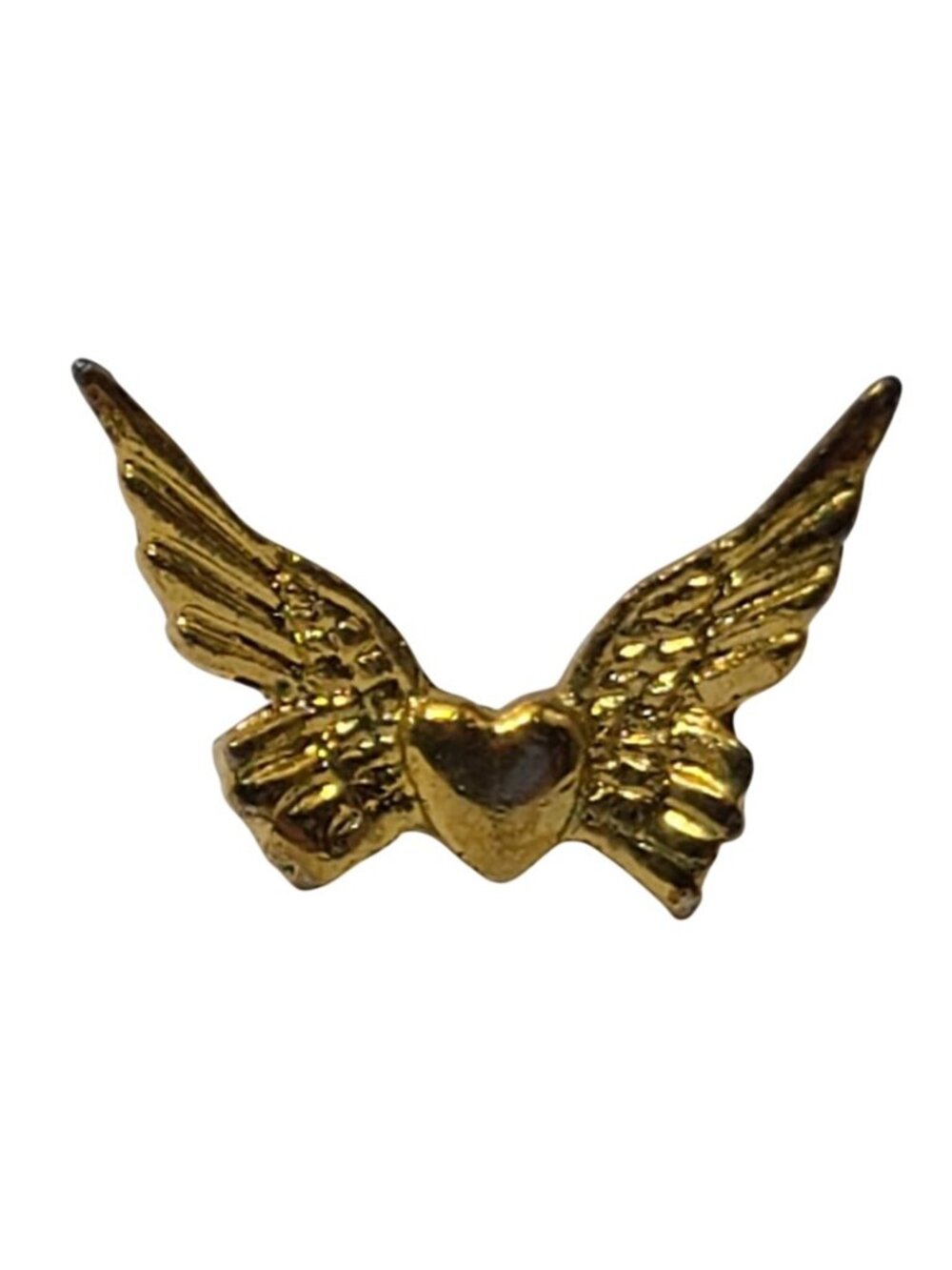 Gold Tone Angel Wings Heart Lapel Pin Religious Love Memorial Pin